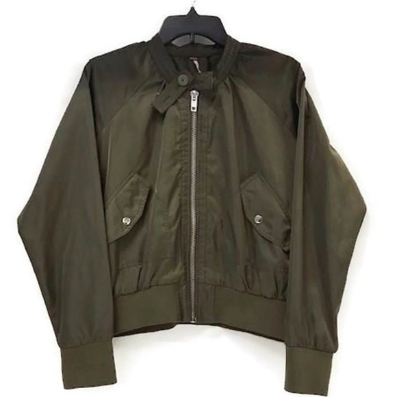 Free People Midnight Bomber Jacket Olive Green Small S Zip Up Front - Picture 7 of 8